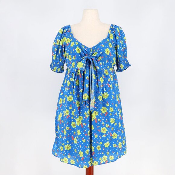 NWT DRAPER JAMES Jennifer Mini Dress in Polka Dot Floral Blue Aster Size XL - Picture 2 of 8